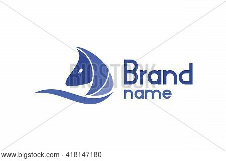Sailing Horse Logo. Illustration Of A Sailing Logo With A Horse Head Design Concept. Modern Creative