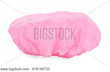 Pink Waterproof Shower Cap Isolated On White