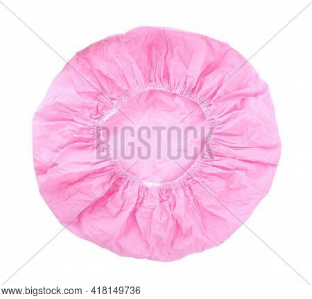 Pink Shower Cap Isolated On White, Top View