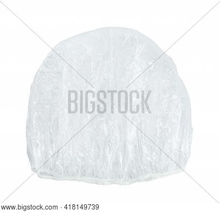 Transparent Shower Cap On White Background, Top View