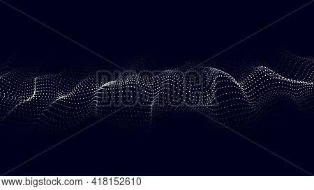 Abstract Background Of Moving Particles. Futuristic Dotted Wave. Big Data. Vector Illustration.