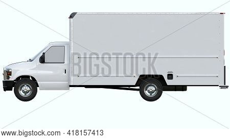 Commercial Land Vehicle On Isolated Background. Side View. Delivery And Shipping Concept. 3d Render.