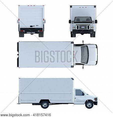 Commercial Ground Vehicle On A Isolated Background. View From 4 Sides. Concept Of Delivery And Shipm
