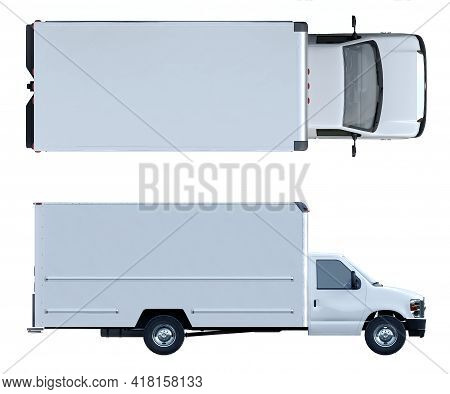 Commercial Land Vehicle On Isolated Background. Views Top And Side. Delivery And Shipping Concept. 3