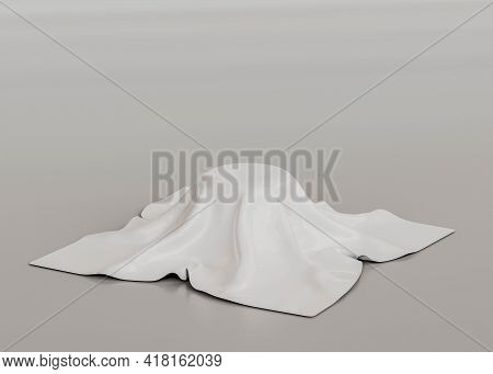 Cube Podium Show Case With White Glossy Finfish Cloth 3d Render Illustration