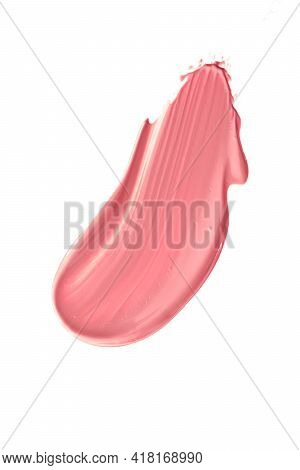 Coral Beauty Cosmetic Texture Isolated On White Background, Smudged Makeup Emulsion Cream Smear Or F