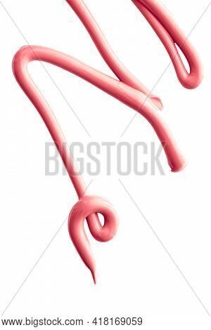 Coral Beauty Cosmetic Texture Isolated On White Background, Smudged Makeup Emulsion Cream Smear Or F