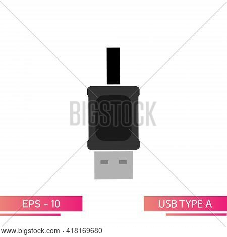 Usb Type A-father, Black Plug. On A White Background. Flat Vector Illustration.