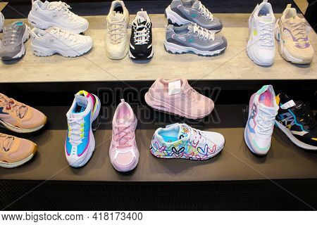 Kiyv, Ukraine - August 30, 2020: Skechers Shoes At The Shop At Shopping Mall.