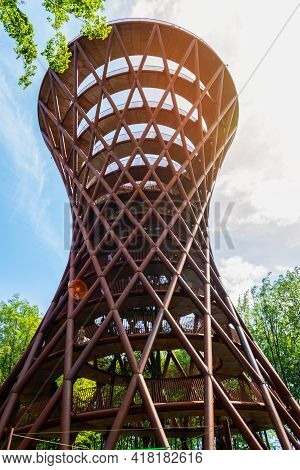 Ronnede. Denmark. July 27th. 2019 Camp Adventure Tower. Observation Tower In The Forest. View From B