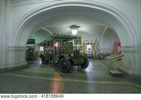 Saint Petersburg, Russia - June 30, 2017: Bm-13 - Soviet Rocket Artillery Combat Vehicle (katyusha) 