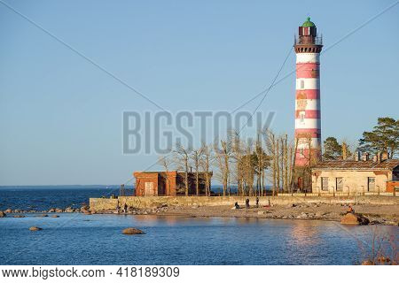 Leningrad Region, Russia - April 17, 2021: At The Shepelevsky Lighthouse On A Sunny April Evening
