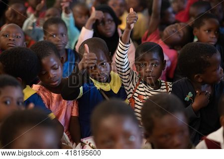 Afro-descendent Children Are Attending A Rural School In Malawi.