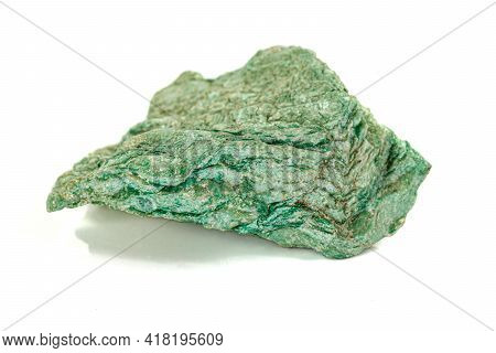 Macro Stone Mineral Actinolite On A White Background