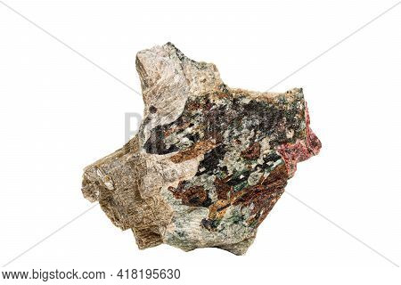 Macro Stone Mineral Actinolite On A White Background