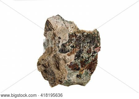 Macro Stone Mineral Actinolite On A White Background
