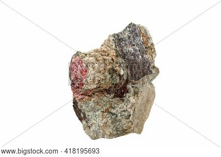 Macro Stone Mineral Actinolite On A White Background