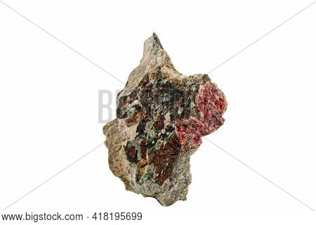 Macro Stone Mineral Actinolite On A White Background