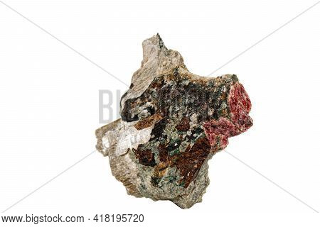 Macro Stone Mineral Actinolite On A White Background