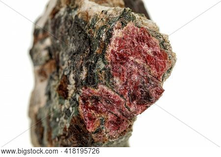 Macro Stone Mineral Actinolite On A White Background