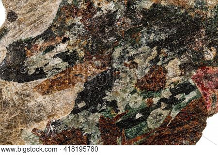 Macro Stone Mineral Actinolite On A White Background