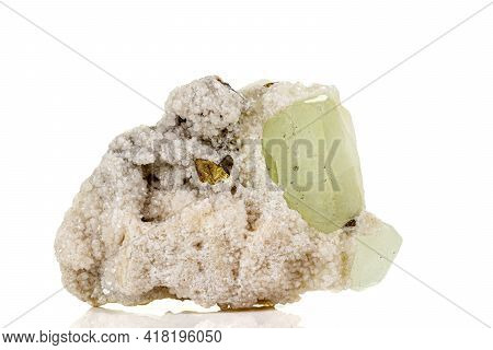 Macro Stone Mineral Datolite On A White Background
