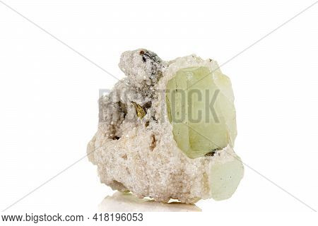 Macro Stone Mineral Datolite On A White Background
