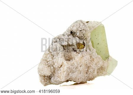 Macro Stone Mineral Datolite On A White Background