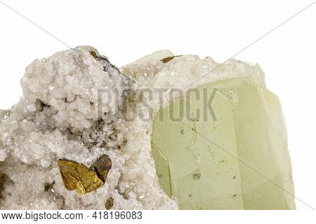 Macro Stone Mineral Datolite On A White Background