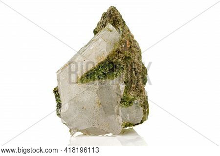 Macro Stone Mineral Datolite On A White Background