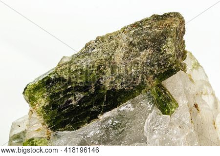 Macro Stone Mineral Datolite On A White Background