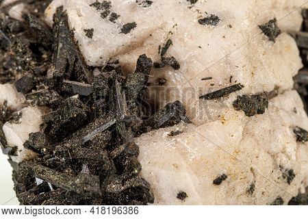 Macro Stone Astrophyllite Mineral On White Background