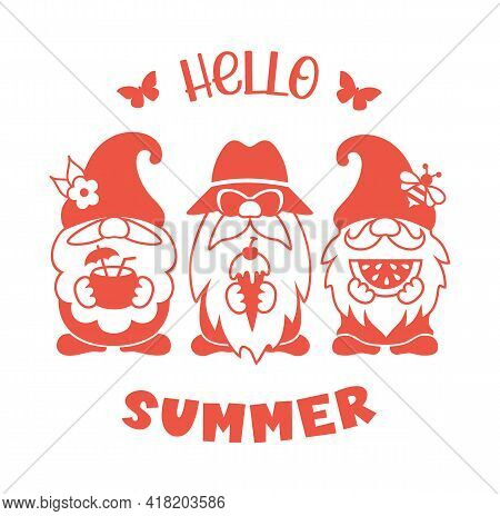 Summer Gnome Vector Silhouette. Hello Summer Design.