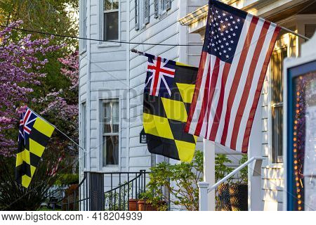 Historical Colonial Era Maryland Flag Calvert Arms Kings Colors Featuring Checkered Yellow And Black
