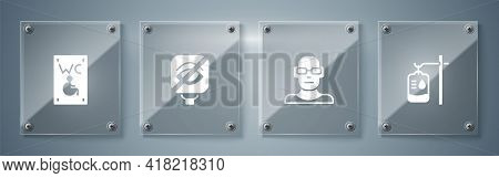 Set Iv Bag, Poor Eyesight, Blindness And Separated Toilet For Disabled. Square Glass Panels. Vector