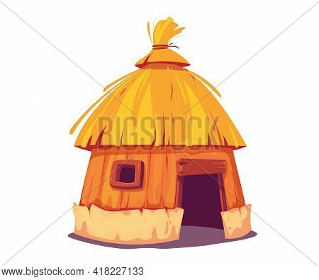 Bungalow With Thatched Roof Fun. The Hut Is A Traditional Home For The Inhabitants Of The Islands An