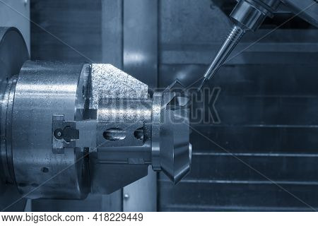 The Hi-precision 5-axis Machining Center Cutting The Metal Gear Parts. Hi-technology  Parts Manufact
