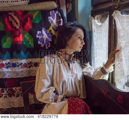 Salaj,transylvania,romania-may 14, 2018: Beautiful Young Girl In Traditional Romanian Folk Costume S