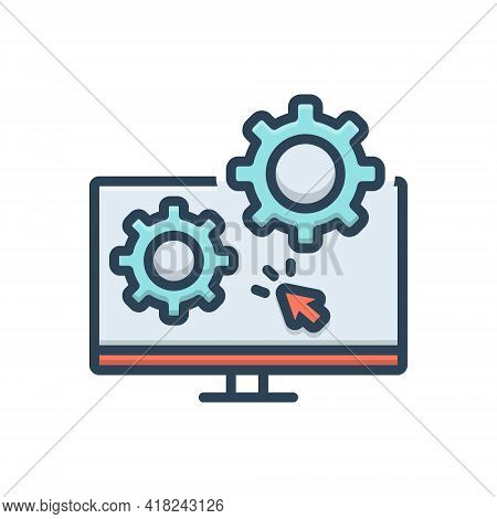 Color Illustration Icon For Coincidence Setting App Teachnology Monitor Screen