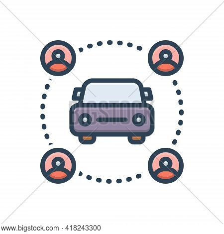 Color Illustration Icon For Carsharing  Ride  Pooling Carpooling Car Transportation Vehicle Sharing