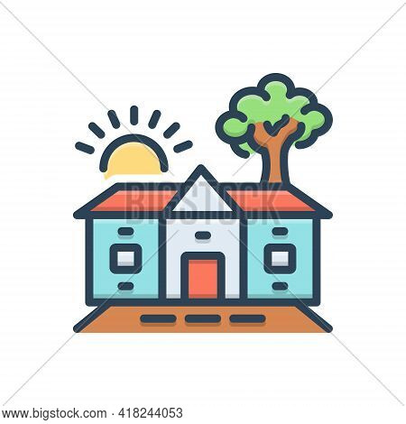 Color Illustration Icon For Homestead Barton  Belongings  Earldom  Estate  Property  Steading