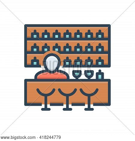 Color Illustration Icon For Bar Bout  Pub Counter Restaurant Drink Table Glass Wine People