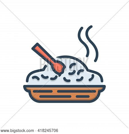 Color Illustration Icon For Meal Food Edible Eatable Comestible Pabulary Rice