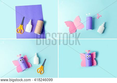 Collage Diy And Kids Creativity. Step By Step Instruction: Making Butterfly From Toilet Roll Tube. C