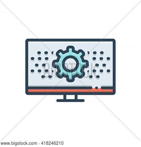 Color Illustration Icon For Programmatic Technology Digital Setting App Software Monitor