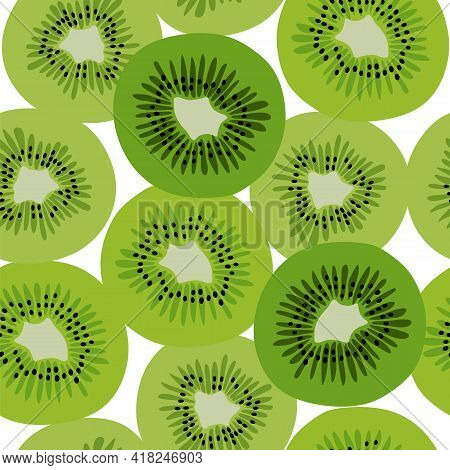 Seamless Pattern Wiht Abstract Kiwi. Vector Background For Various Surface. Trendy Hand Drawn Textur