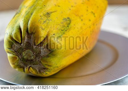 Formosa Variety Papaya Fruit On Wooden Background