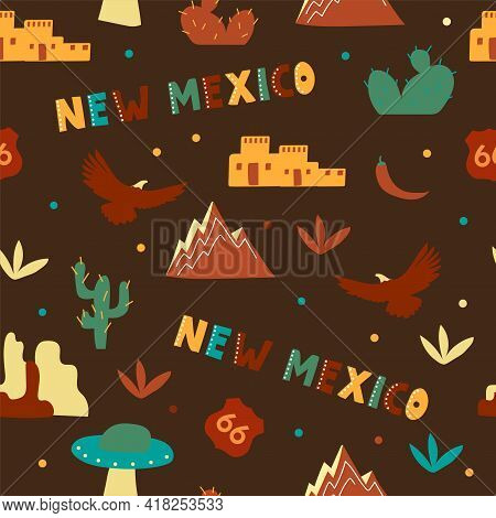 Usa Collection. Vector Illustration Of New Mexico Heme. State Symbols