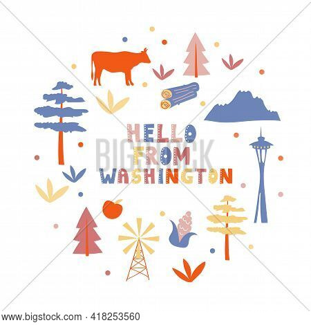 Usa Collection. Hello From Washington Theme. State Symbols