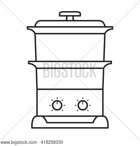 Steam Cooker Vector Outline Icon. Vector Illustration Double Boiler On White Background. Isolated Ou